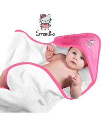 Baby Hooded Bath Towel With Cute Cat Cartoon Design Embroidered In Contrast Color 100% Cotton